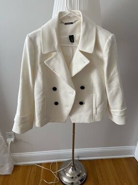 White House Black Market Ivory Double-Breasted Cropped Pea Coat